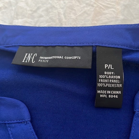 NWT INC Cerulean Blue rolled sleeve v-neck pull-over Blouse Petite Large - Picture 8 of 9